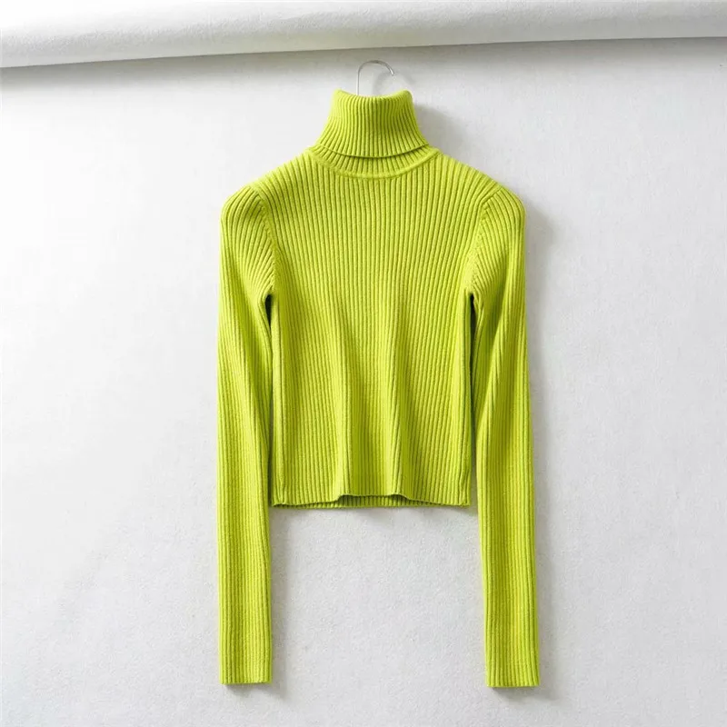 Neon Green Orange Turtleneck Sweater Women Autumn Winter Knitted Crop Tops Pullover Jumper Womens Basic Slim Sweaters Streetwear | Женская
