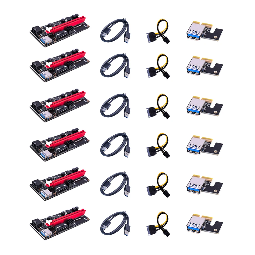 

6PCS VER006C PCIe 1x to 16x Express Riser Card 8pcs Graphic PCI-E Riser Extender USB 3.0 Cable SATA to 6Pin Power for BTC mining