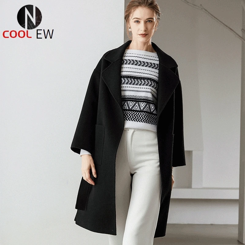 

Autumn and winter new fashion wool coat water ripple fabric long coat