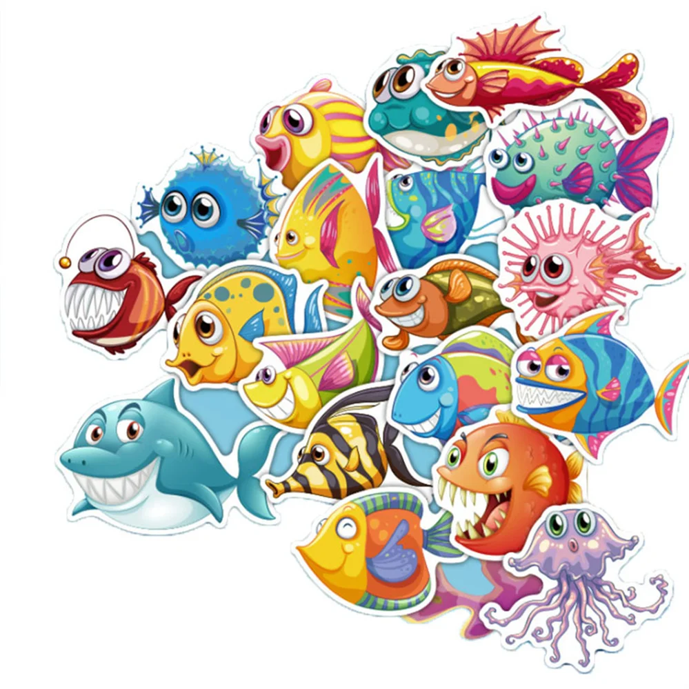

10/30/50PCS Ocean World Cute Cartoon Fish Personality Graffiti Sticker Waterproof Sticker Laptop Suitcase Sticker Wholesale