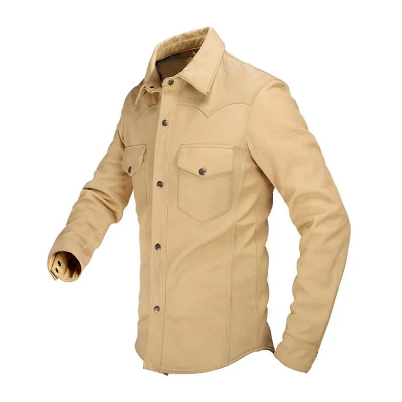 

Men 2020 Black Slim Fit Leather Shirt Single Breasted Plus Size XXXL Genuine Thin Sheepskin Spring Natural Skirt FREE SHIPPIG