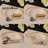 sophiaxuan hawaiian bangles polynesian pearl flower cuff bracelets love bracelet gold plated jewelry bracelets for women gift