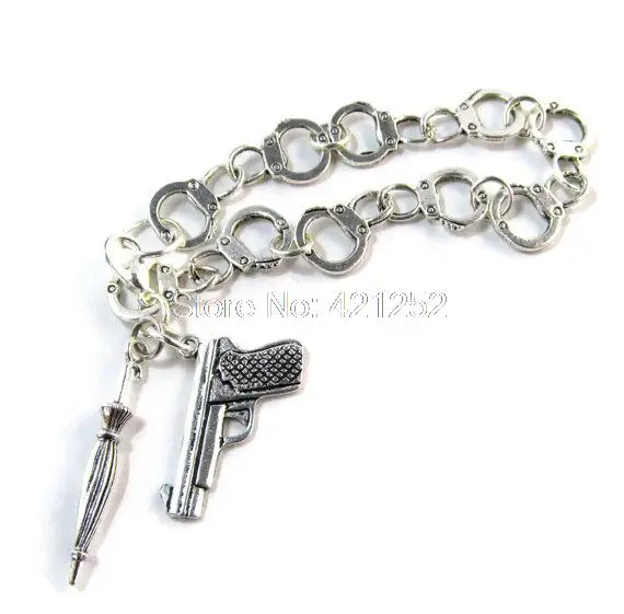

12pcs A Mycroft Lestrade inspired bracelet Cuffed to Mystrade style Charm Bracelet silver tone Charms bracelet