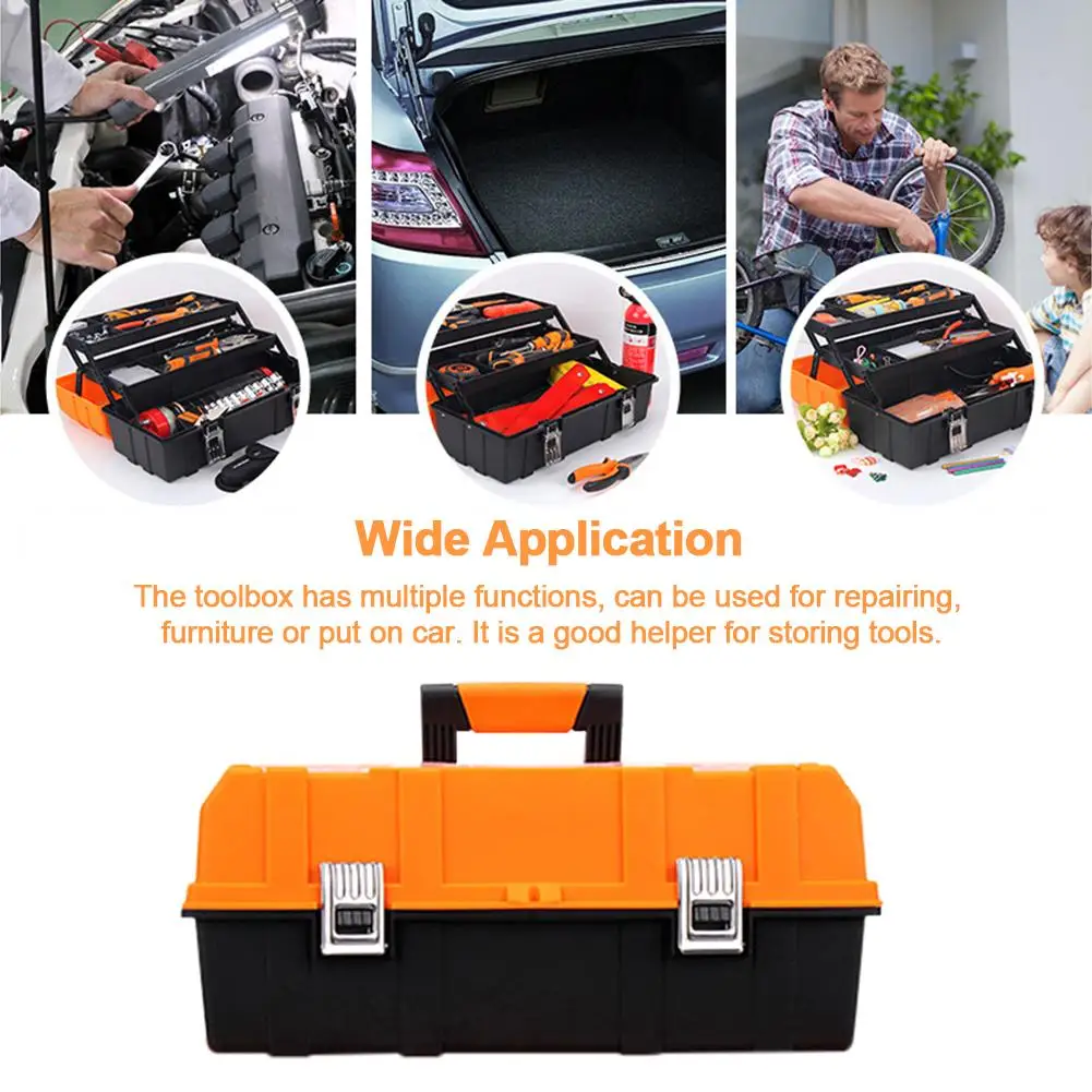 

17-Inch 3-layer Toolbox With Tray And Dividers Multi-Purpose Foldable Plastic Instrument Parts Hardware Tool Organizer