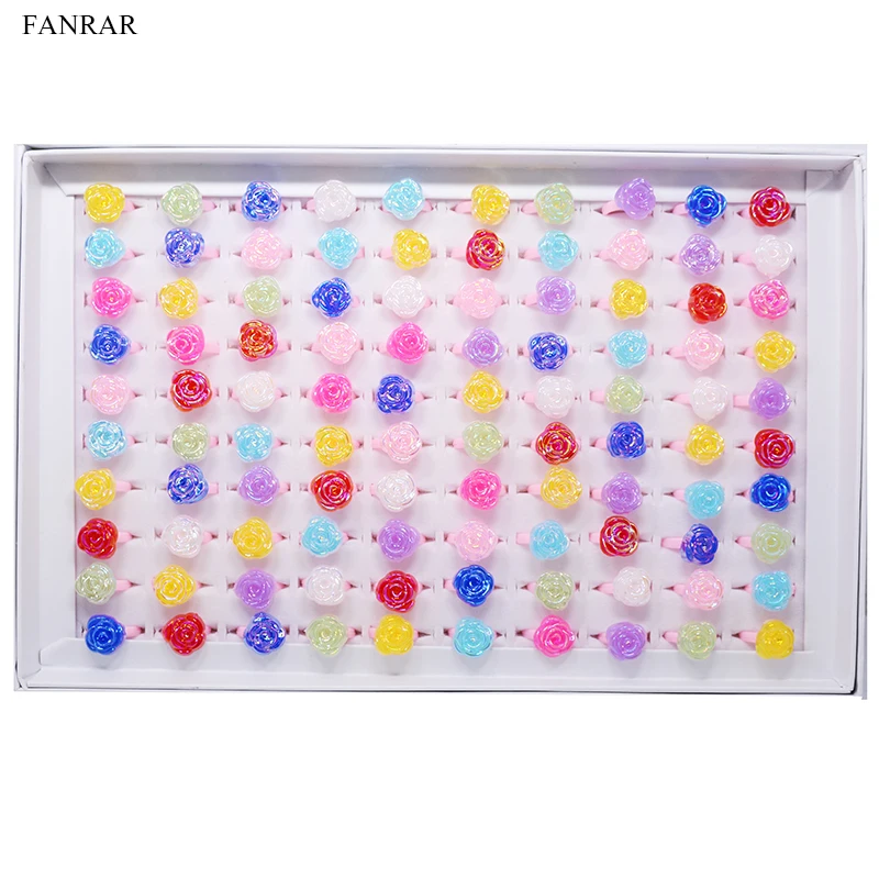 Детские Кольца с цветными розами регулируемые вечерние кольца для девочек 20