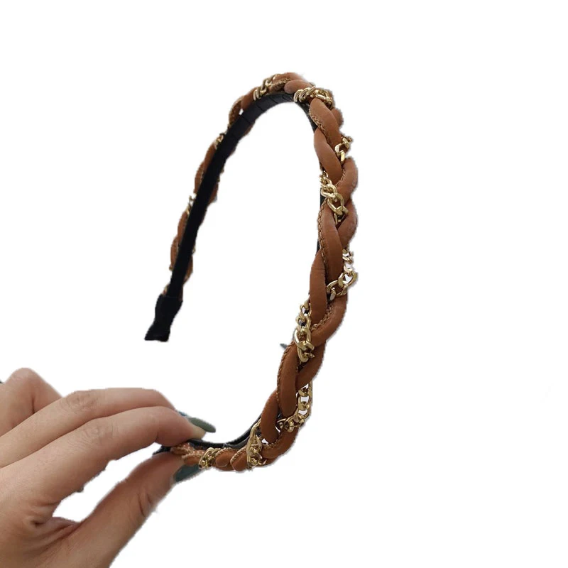 

2021 Hairband Korean Alloy Chain Braided Headband For Women Thin Gold Chain Braided Hairbands Thin Elegent Hair Accessories
