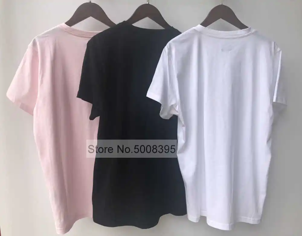 

Woman PInk Black White Cotton Tshirt Letters Print Short Sleeves Tops 2021