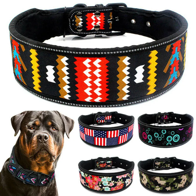 Nylon Dog Collar Reflective Adjustable Pet Collars for Medium Large Dogs S M L Size