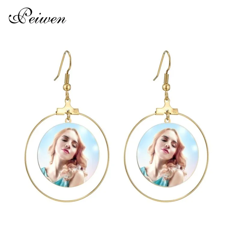 

Personalized Custom Photo Earrings Stainless Steel Nameplate Engrave Photo Text Eardrop DIY Circle Dangle For Women Jewelry Gift
