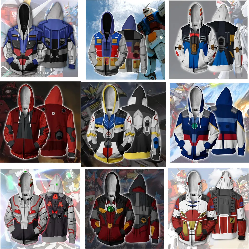 

3D Hoodie Cosplay Costume GUNDAM Anime Hooded Jacket Junior Zip Up Coat Man Women Casual Streetwear Halloween Christmas Gift