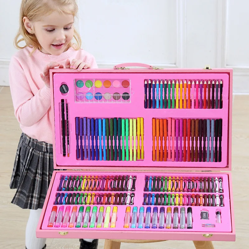 Набор кистей для рисования пластиковая и деревянная коробка цветной карандаш