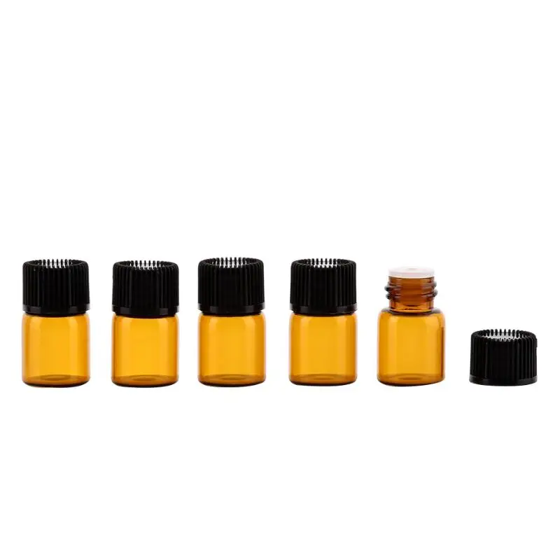 

1ml/2ml Amber Glass Essential Oil Bottle Perfume Sample Tubes Container With Plug And Caps LX4315