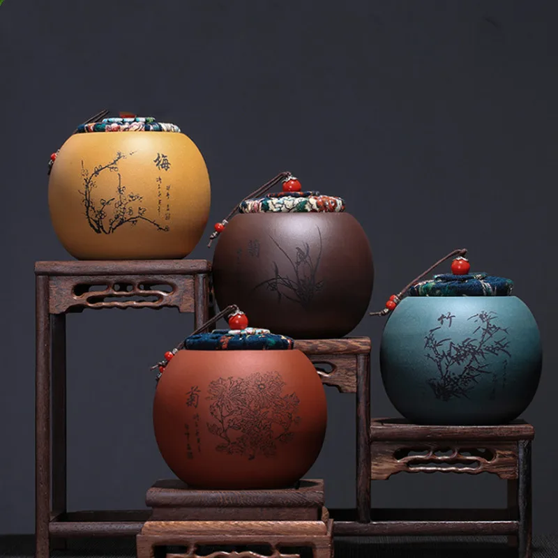 

Большая емкость для чая из фиолетовой глины, портативная герметичная банка, дорожная чайная банка, органайзер для хранения специй, чайные к...