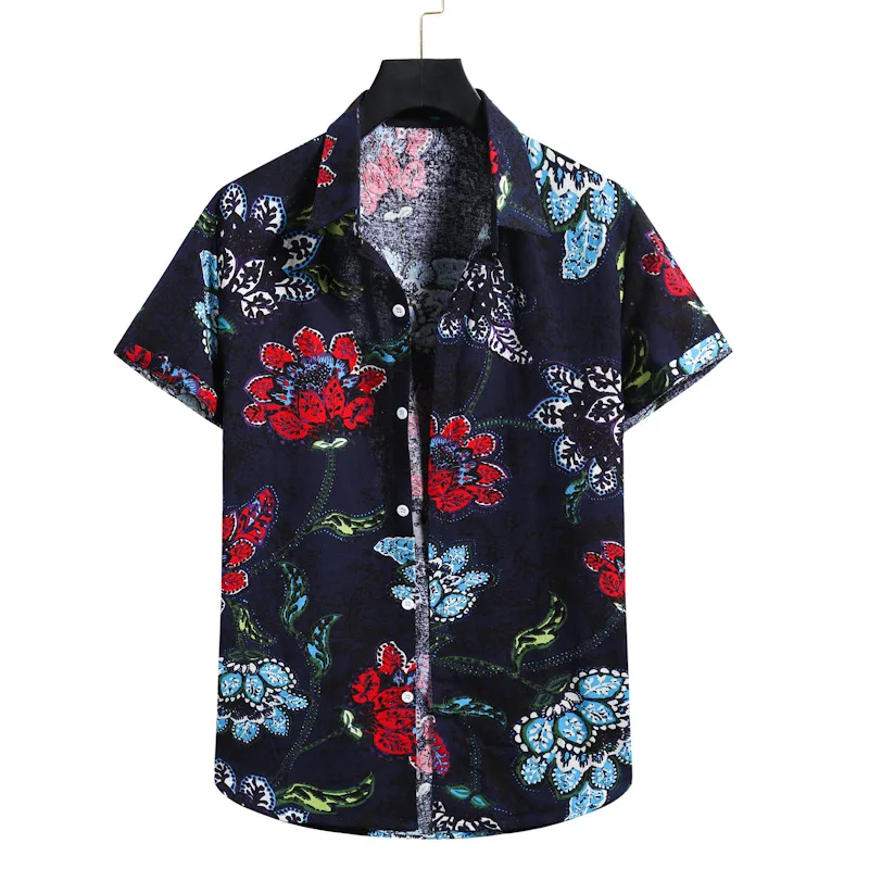 

2021men's New Print Short Sleeve Shirt Youth Summer Seaside Casual Shirt