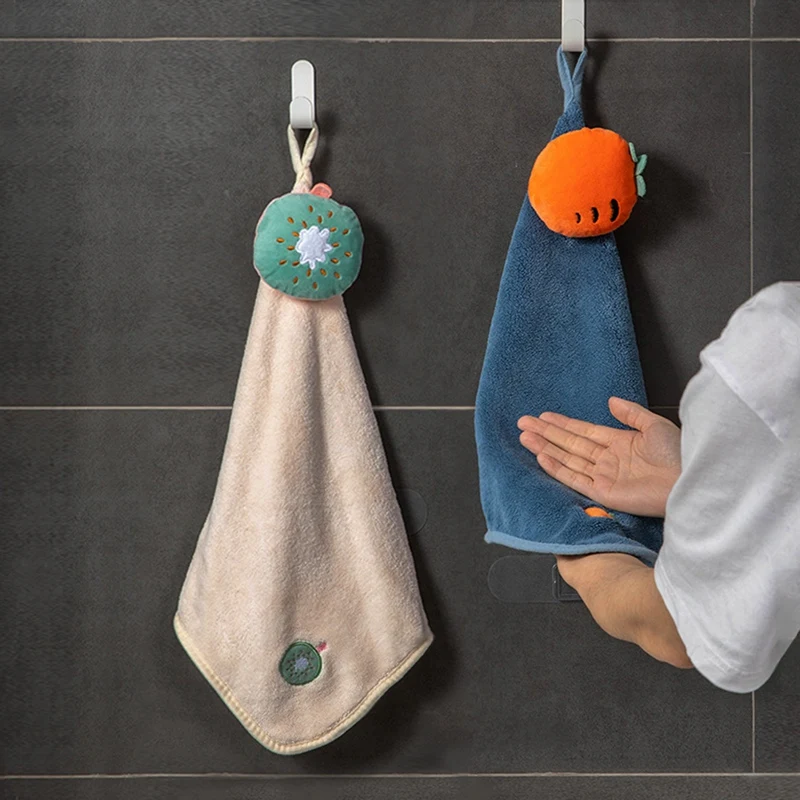 

Kitchen hand towels and bathroom hangable coral fleece cute fruit absorbent hand wipes