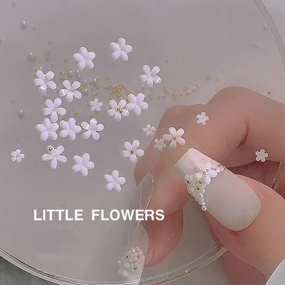 

80% Hot Sale 1 Bag 3D Effect Nail Flower Ornament Fashion Lightweight Nail Art Mini White Five Petal Flower Decoration for Manic