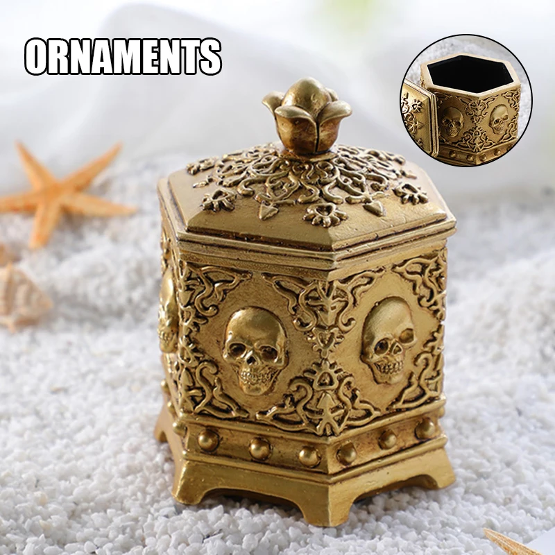 

Vintage Golden Sixs-Sided Skull Jewelry Box Jewelry Storage Dust Box for Home Decor For Office Car Desktop K2