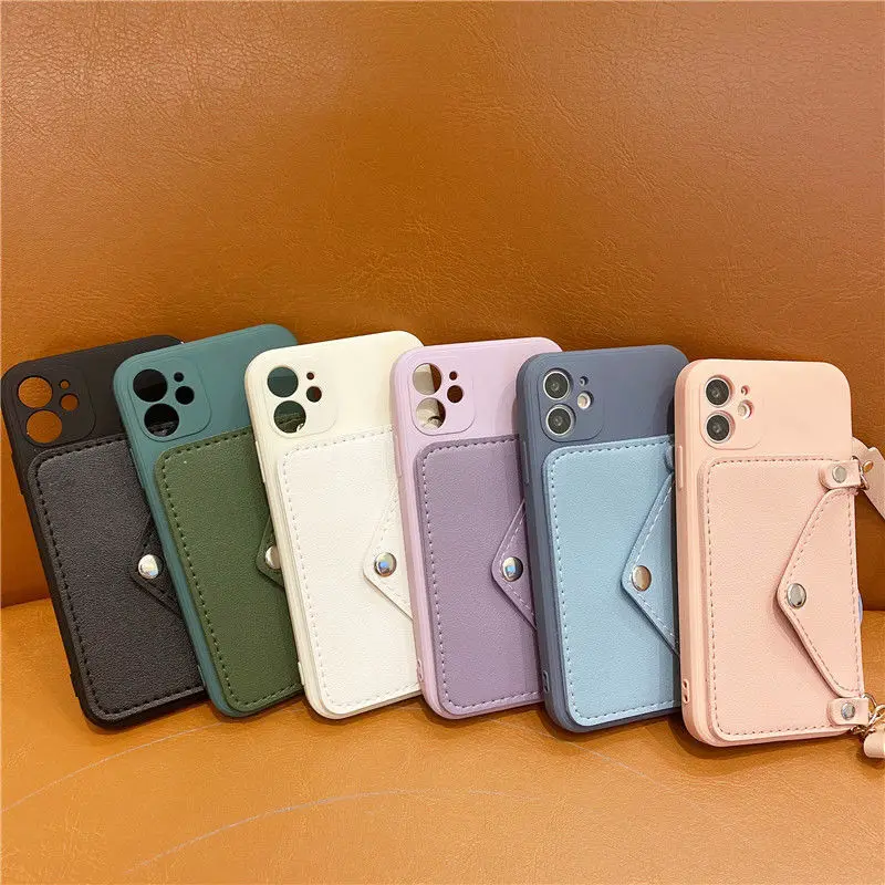

Luxury Lanyard Wallet Phone Case For iPhone 12 11 Pro Max XS XR X 8 7 6 6s Plus Soft Silicone Card Strap Holder Back Cover Coque