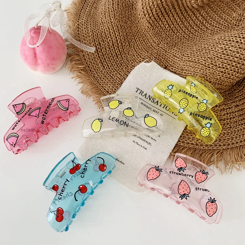 

Корейские большие корейские заколки для волос с фруктами элегантные пластиковые заколки для волос заколка-краб заколки для волос головные ...