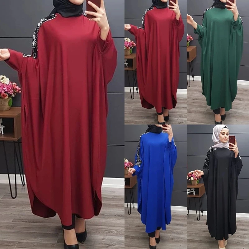 Размера плюс Исламская одежда мусульманское платье женщины Дубай турецкий длинный халат кимоно с пайетками этнический Стиль семиточечный ...