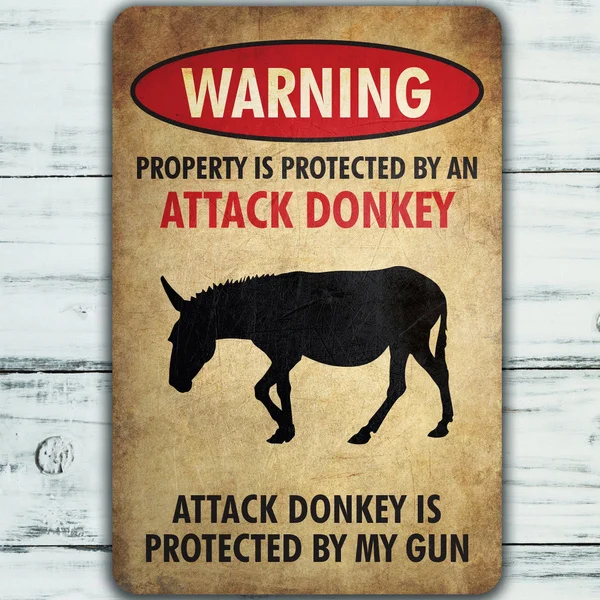 

Protect by Donkey Warning Tin Sign Vintage Farm Decor Art Pet Lover Tin Metal Sign Zoo Bar Club Cafe Garage Wall Decor