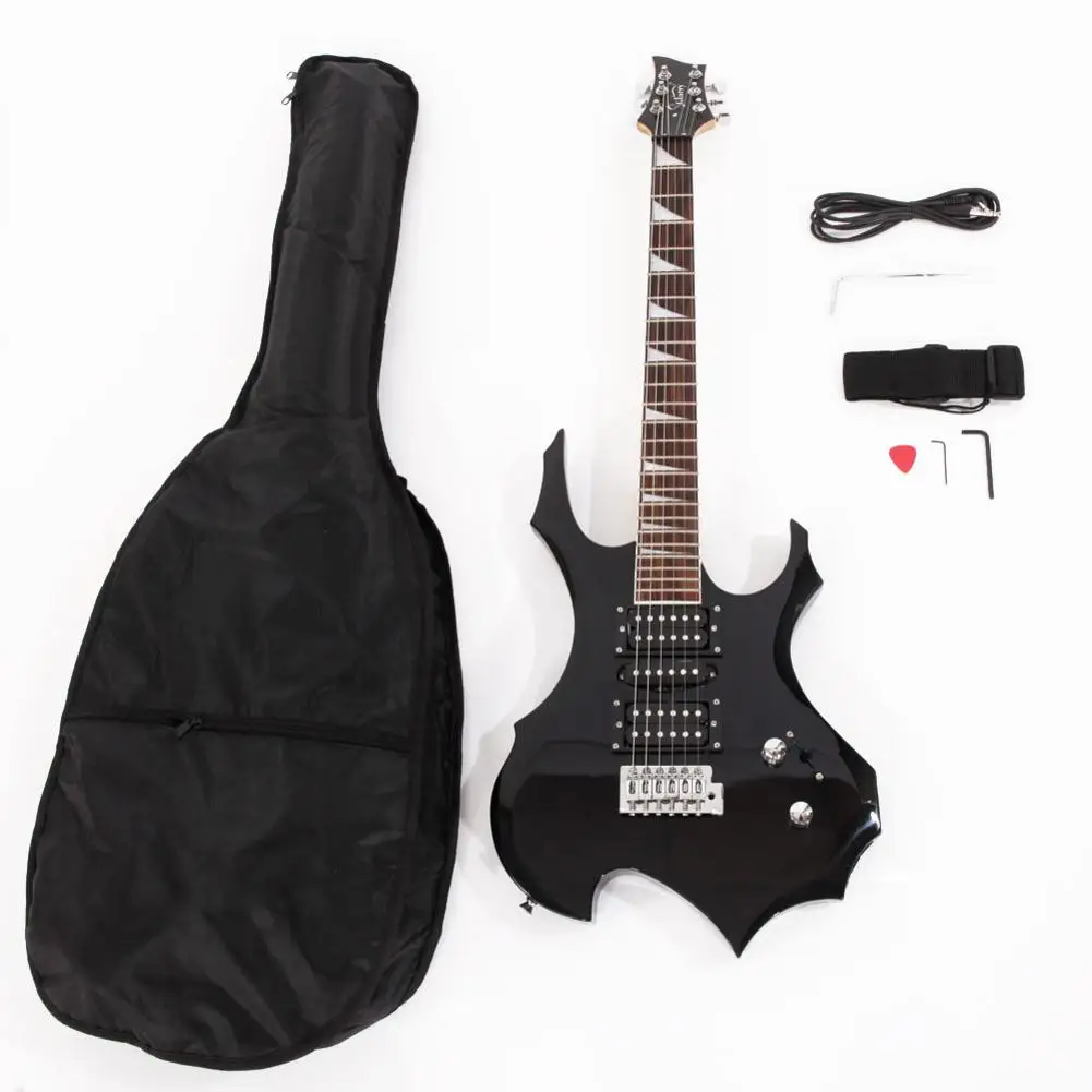 Glarry Burning Fire Style Electric Guitar Bag Shoulder Strap Pick Whammy Bar Cord Wrench Bag +strap Pick +rocker +cable +wrench