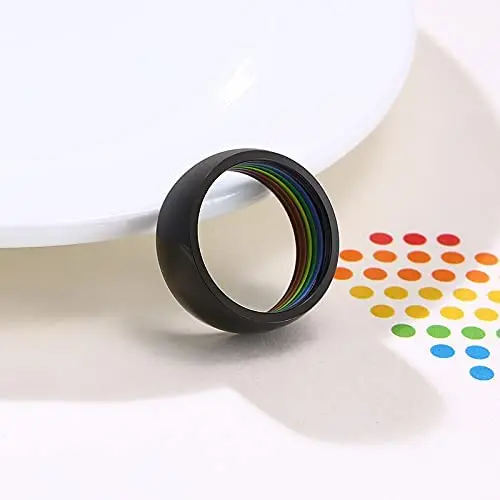 

Enamel Rainbow Pride Ring for Lesbian Gay Wedding Engagement Band Women Men Stainless Steel 8mm Stripes Dome Ring Jewelry