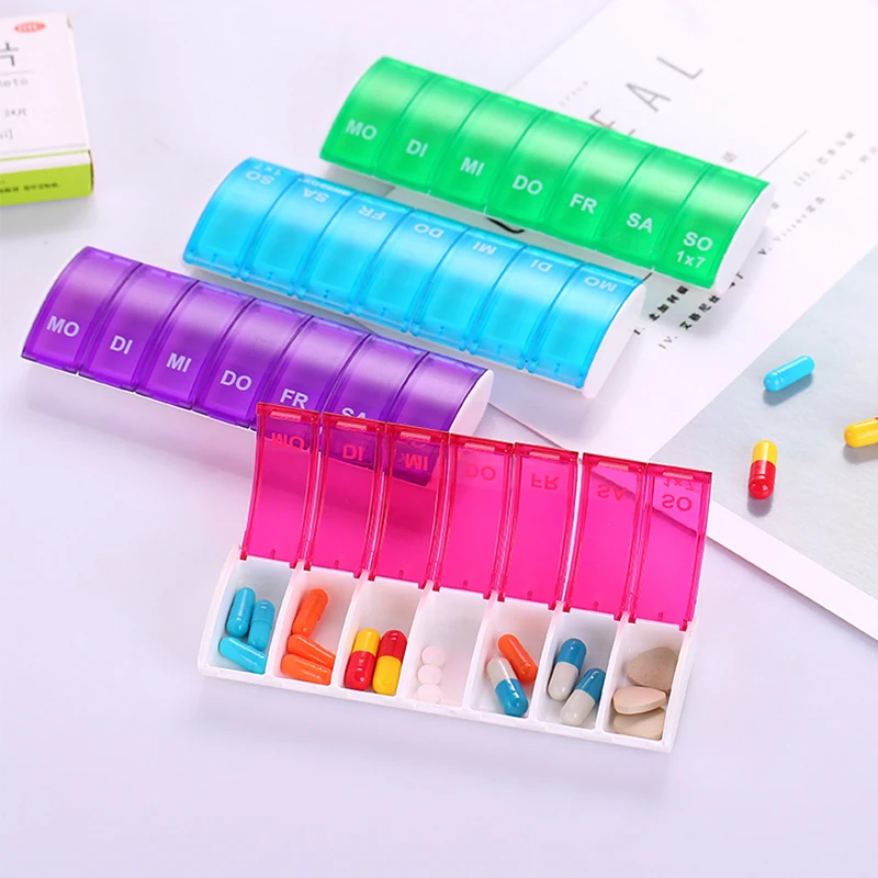 

HOT Portable 7 Days Weekly Pill Organizer Tablet Pill Storage Box Plastic Medicine Box Splitters Health Care Tool