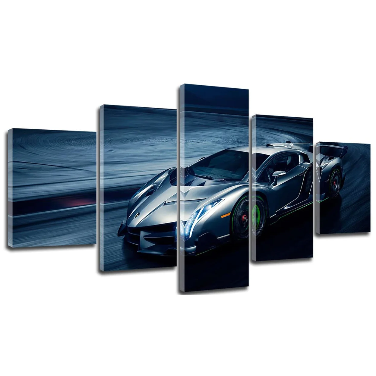 

Unframed 5Pcs Lamborghini Luxury Metal Silver Fast Cool Sports Car Canvas HD Posters Wall Art Pictures HD Paintings Home Decor