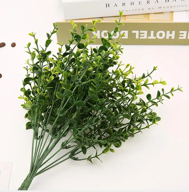 

2PCS X 34cm Long Green Artificial Small Leaves Plants 7 Branches Eucalyptus Grass Home Garden Decoration