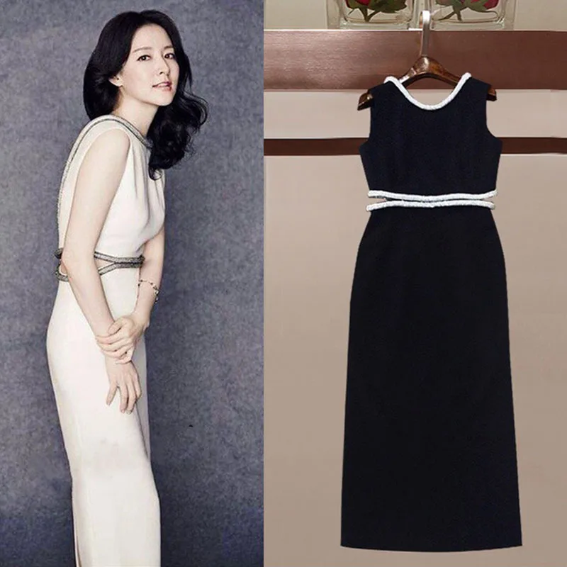

Diamond Hollow Dress Ladies Temperament Long Skirt for Party Annual Meeting Banquet Dress