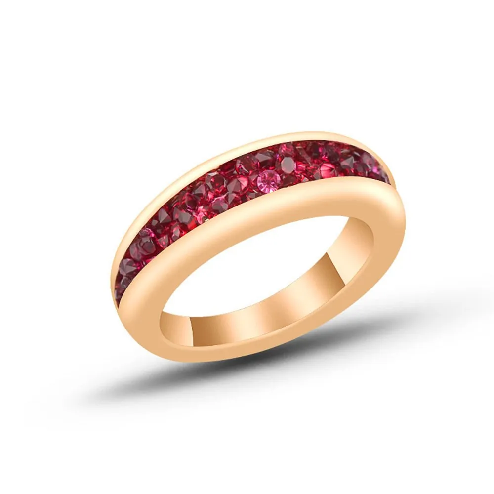 

Exquisite Women Gold Crystal Zircon Ring Red Gem Ring European Engagement Wedding Ring Cocktail Party Jewelry Valentine Day Gift