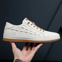 luxury genuine leather mens sneakers lace up mens casual shoes outdoor crocodile pattern handmade leisure shoes for man