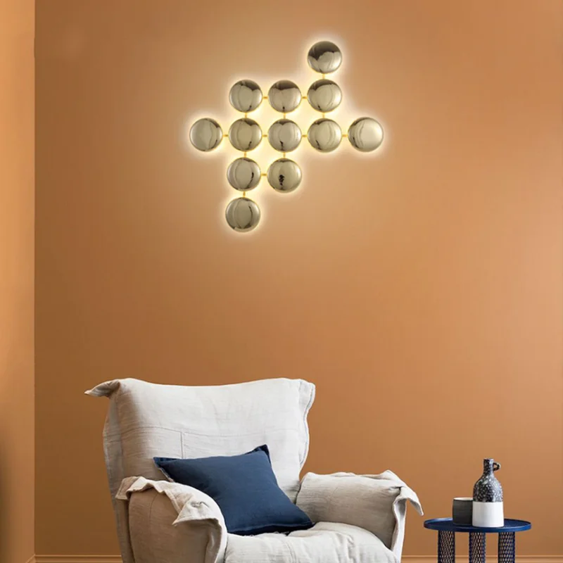 

Modern Round Combination Metal Gold Plating LED Wall Lamp Simple Bedroom Livingroom Warm White Dimming Decorative Sconce Fixture