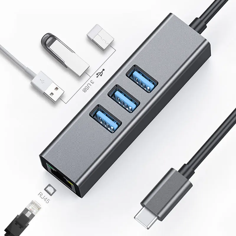 USB Type-C гигабитный Ethernet-адаптер концентратор с 3 * 0 и RJ45 портом 1000M сетевая карта