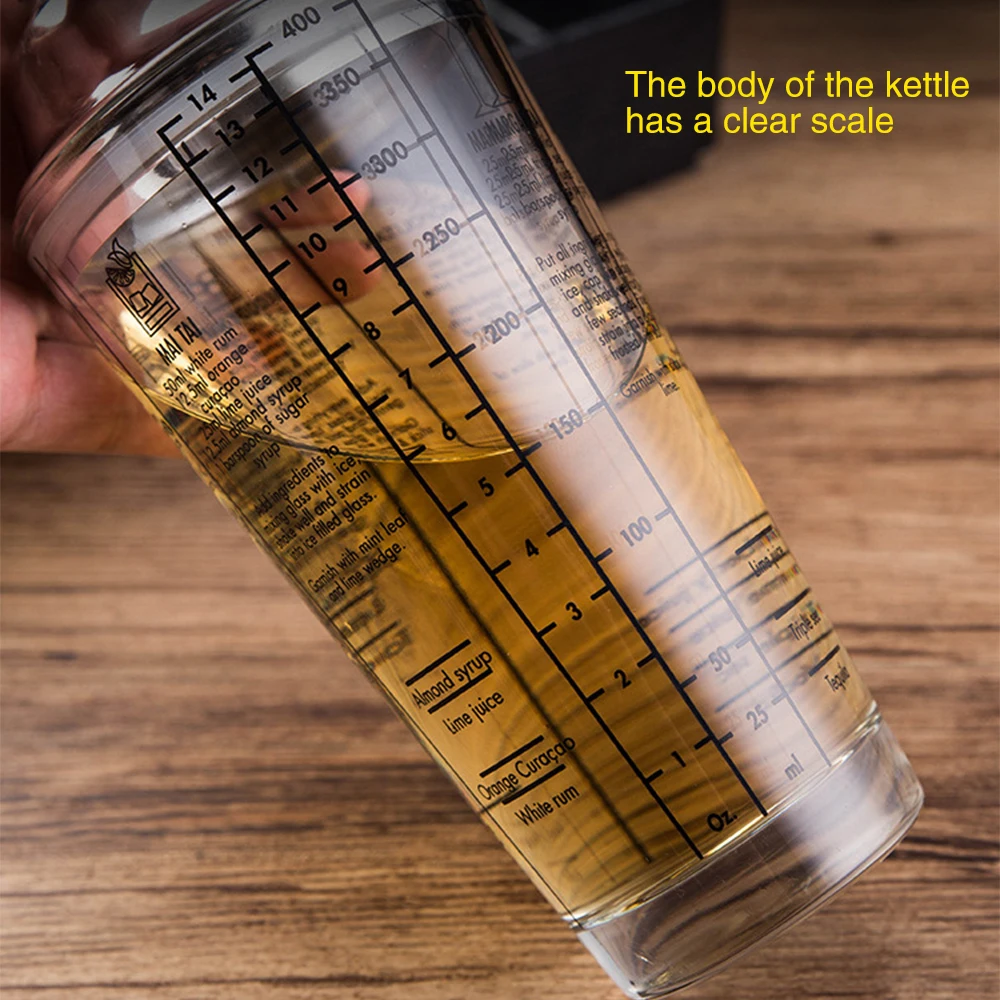 

Glass Cocktail Shaker Transparent Scale Bar Shakers Cup Wine Mixing for Bartender Juice Water Bottle Stainless Steel Party Tools