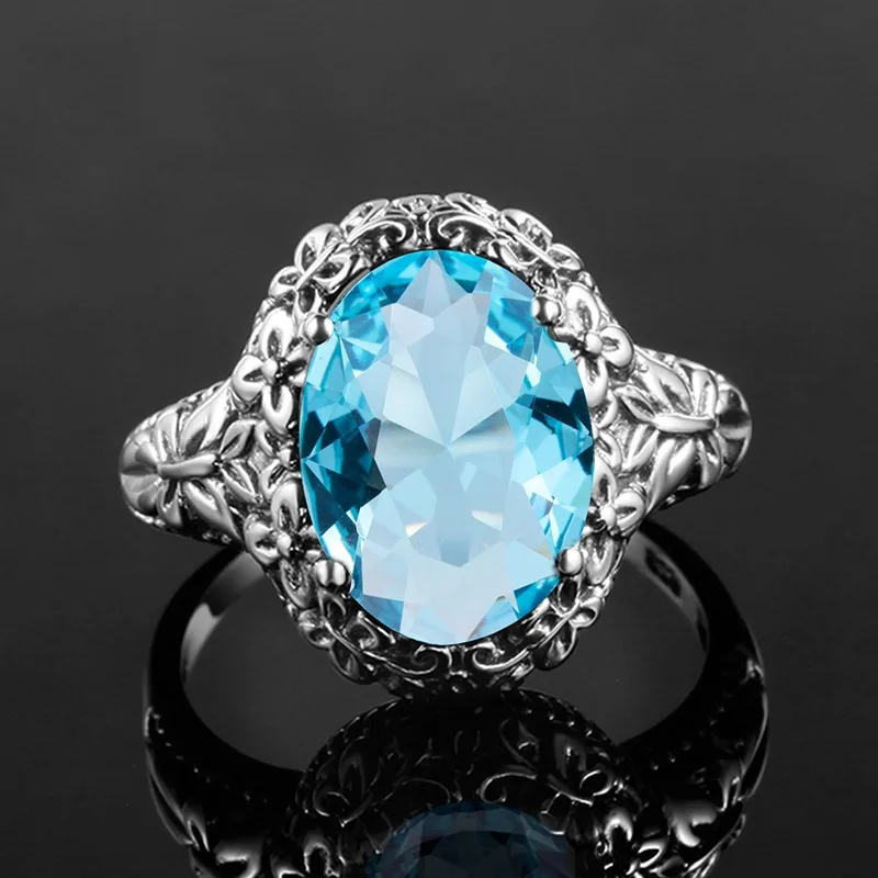 Небесно голубые драгоценные камни серебро 925 ювелирные изделия женские кольца 2020