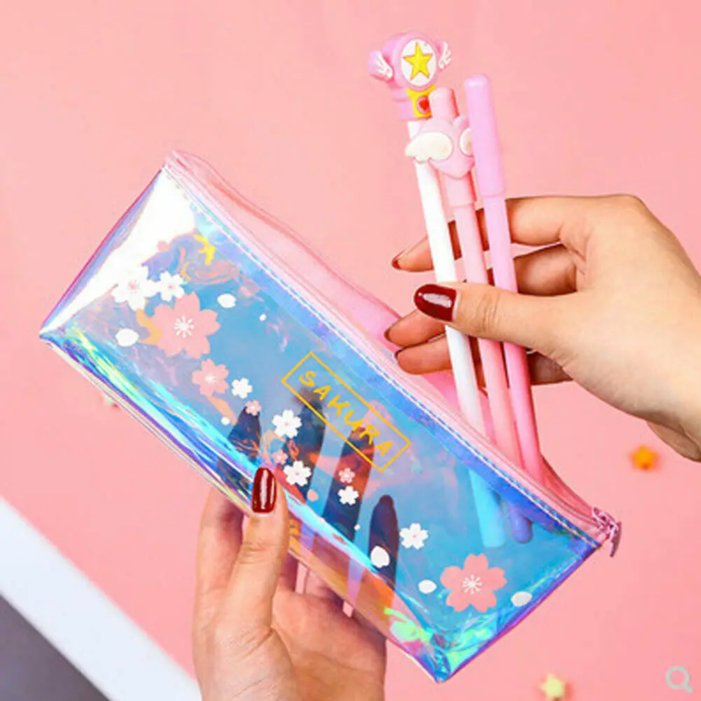 Модный голографический женский прозрачный чехол для карандашей с красочным