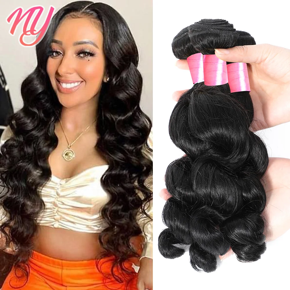 

1/3/4 Bundle Human Hair Loose Wave Frontal Brazilian Remy Real Human Hair Extension Natural Color Hair Wavy Weft For Black Women