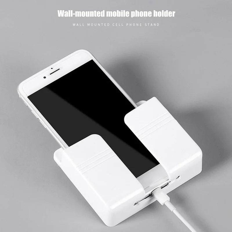 

Wall Mounted Mobile Phone Charging Organizer Remote Control Storage Box Phone Plug Wall Holder Stand Rack Socket Storage Shelf
