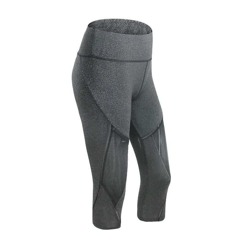 Summer Women Sport Leggings Cropped Yoga Pant Elastic Mesh Capris Quick Dry Running Crop Trousers Female Gym Pant Fitness Tights - Цвет: 88124-YYFS LightGray