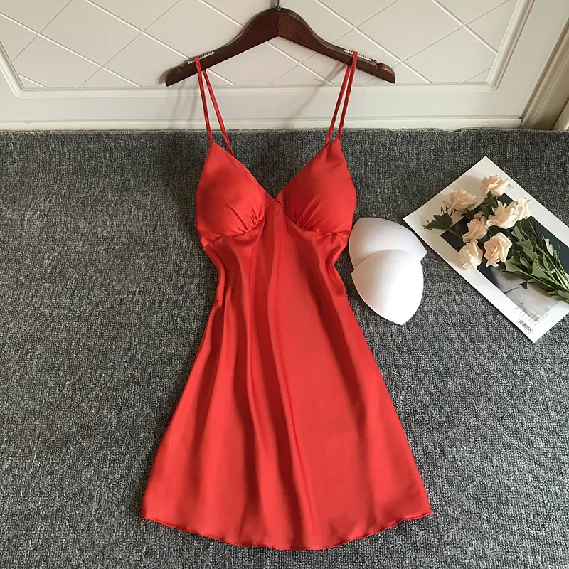 

Sexy Lingerie Women Homewear Cute Deep V-neck Lingerie Nightwear Sleepdress Babydoll Nightdress pure color Sling Lace Sleepwear