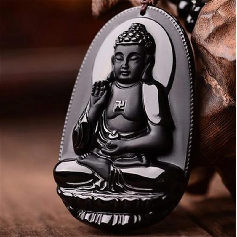 

Natural Chinese Jade Black Obsidian Hand Carved Buddha Jade Pendant Necklace Fashion Jewelry Gift Buddha Guardian Pendant