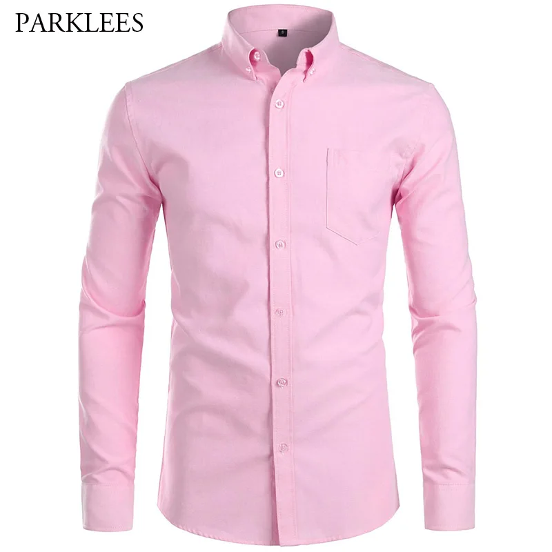 Мужская розовая оксфордская хлопковая рубашка Весенняя с длинным рукавом