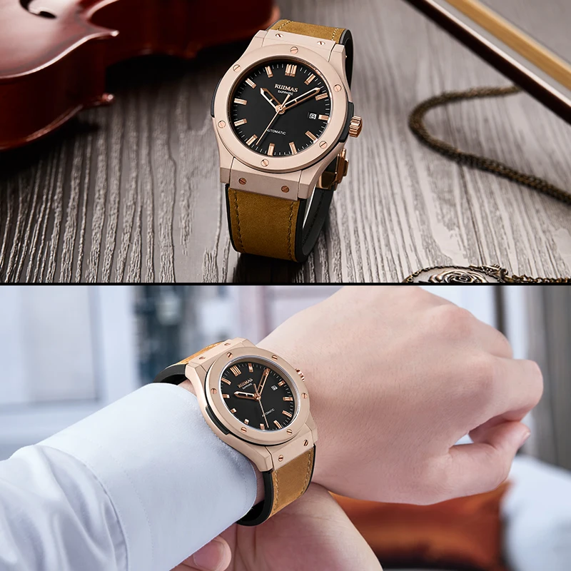 Мужские часы бренда Ruimas Роскошные автоматические механические роскошные