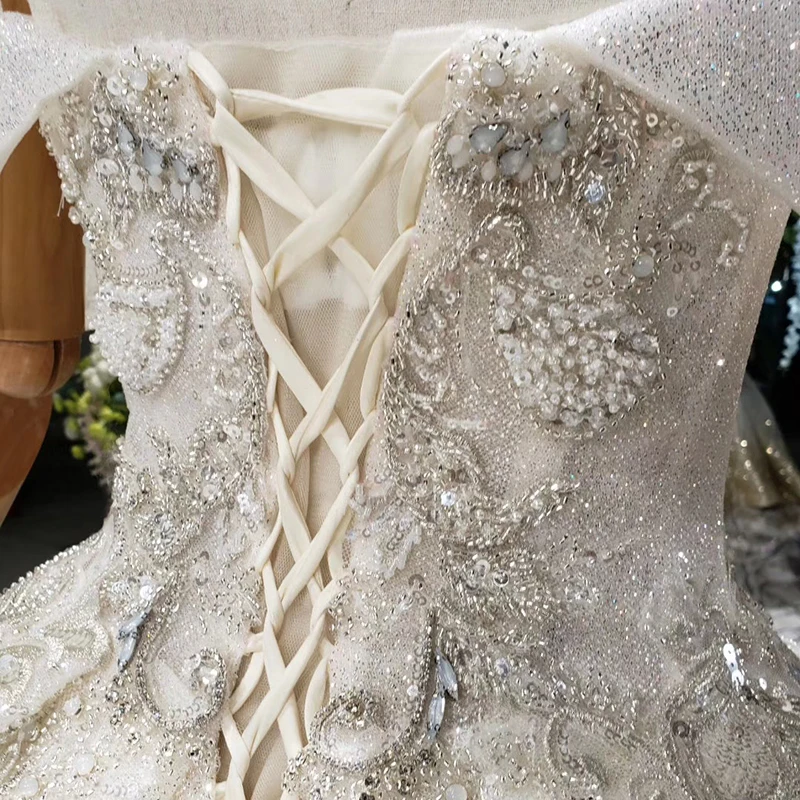 HTL988 vestido de noiva, свадебные платья принцессы, блестящее свадебное платье с открытыми плечами, воротником из бисера, цепочкой, королевским шлейфом, trajes de novia
