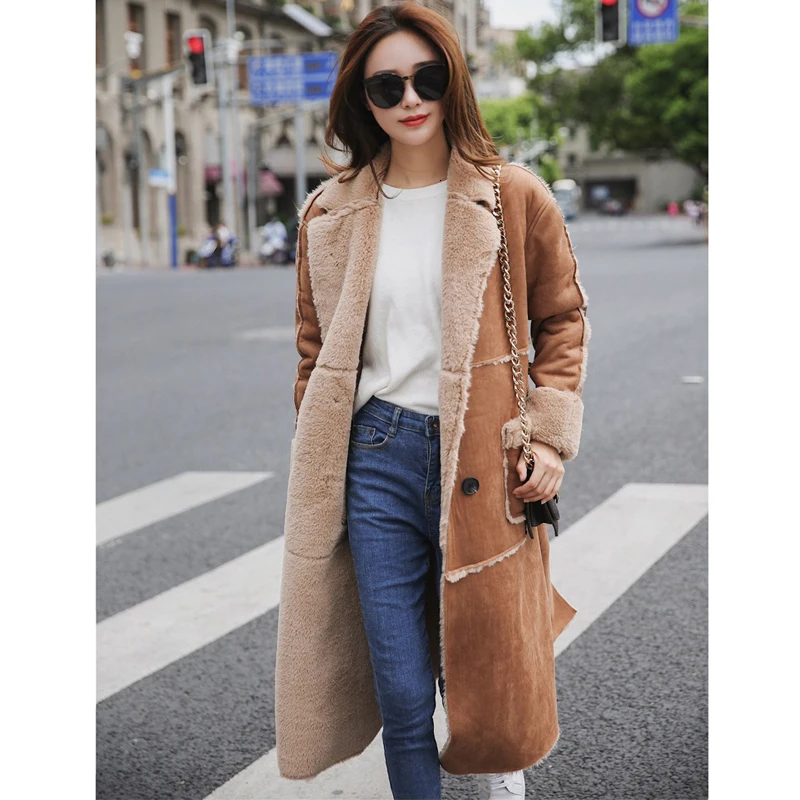Длинное шерстяное пальто из овечьей шерсти женское Модное Элегантное свободное