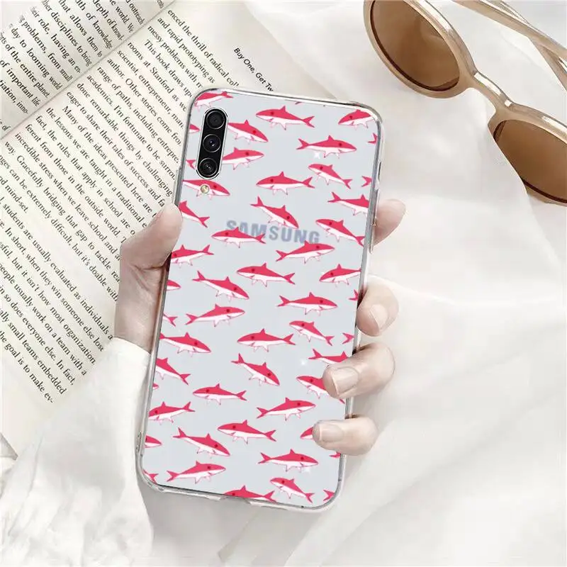

Cute cartoon shark animal Pink blue Phone Transparent Samsung A71 S9 10 20 HUAWEI p30 40 honor 10i 8x xiaomi note Pro 10t 11
