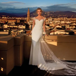 Image for Elegant Cap Sleeve Satin Wedding Dress Sweetheart  
