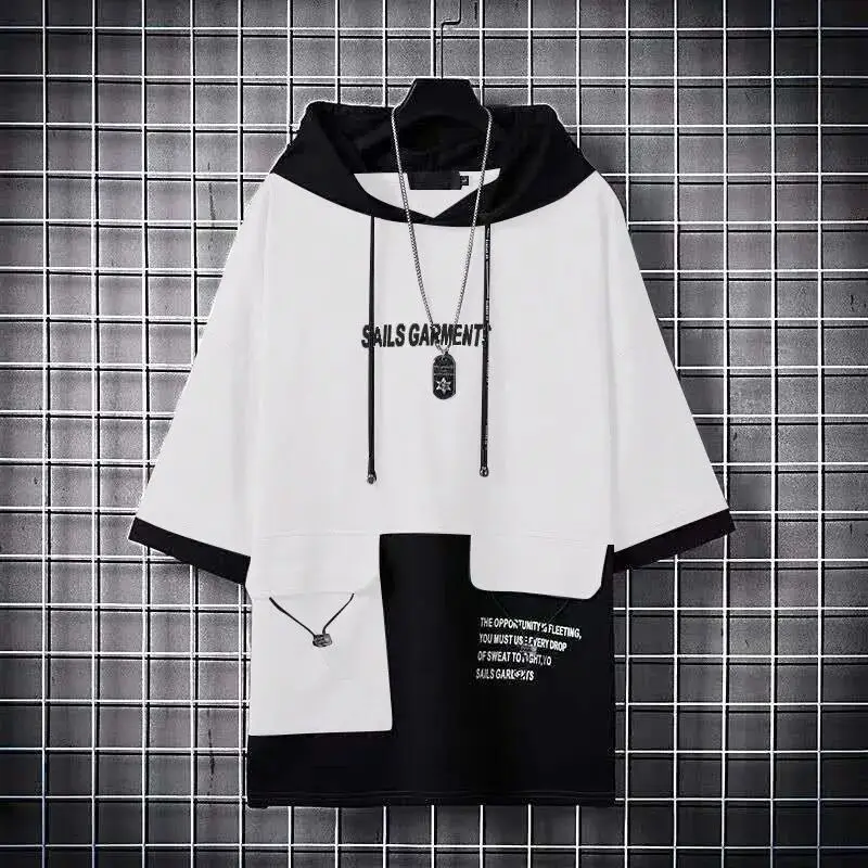 

Spring and autumn new hoodies men's thin color matching hip-hop tide brand loose tooling pockets handsome hooded jacket men's